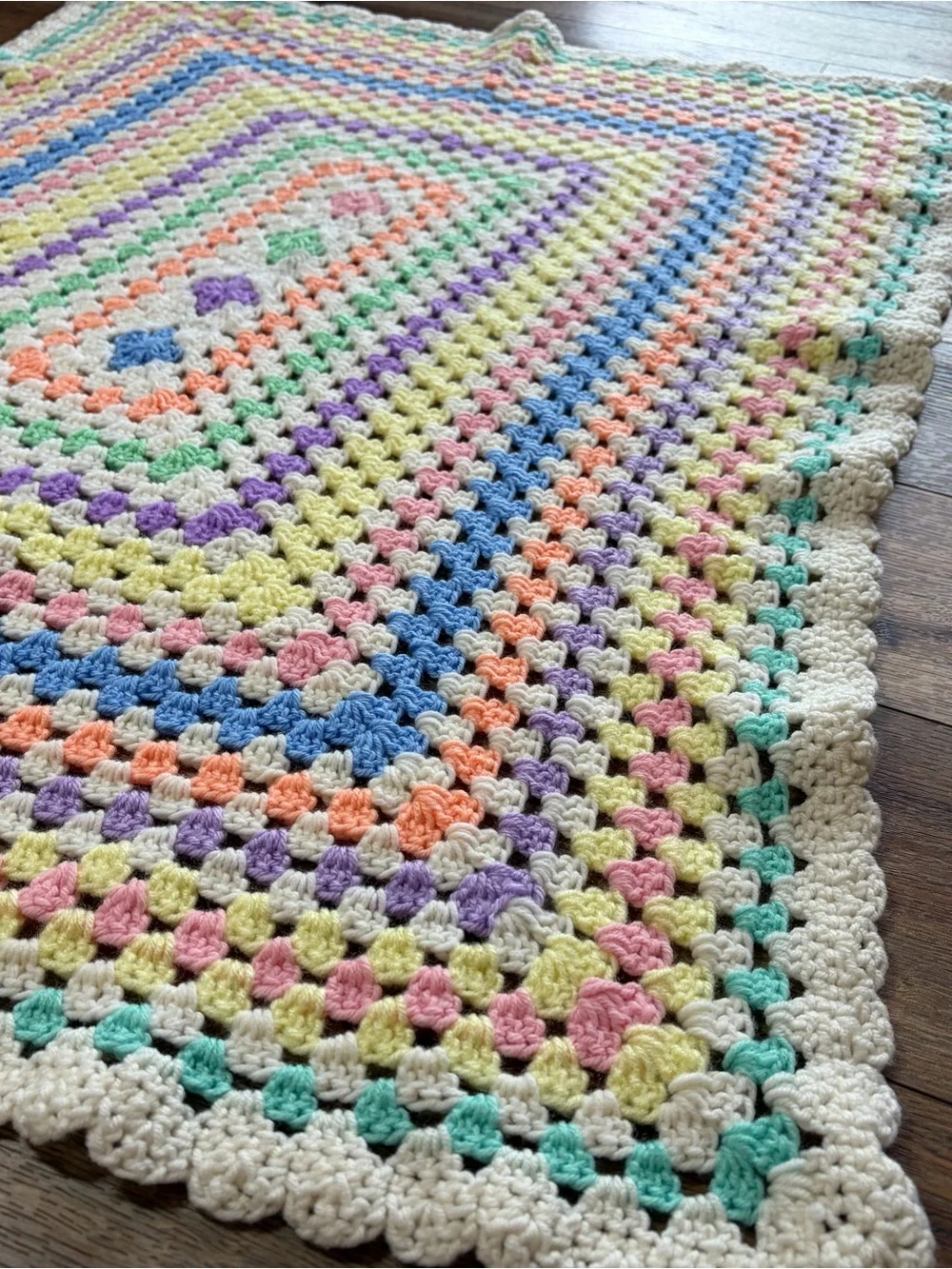 handmade crochet granny square cottagecore grandmacore pastel blanket